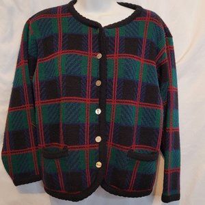 Vintage Cardigan Button Up Tartan Plaid Tally Ho Size Med Large No Size Tag